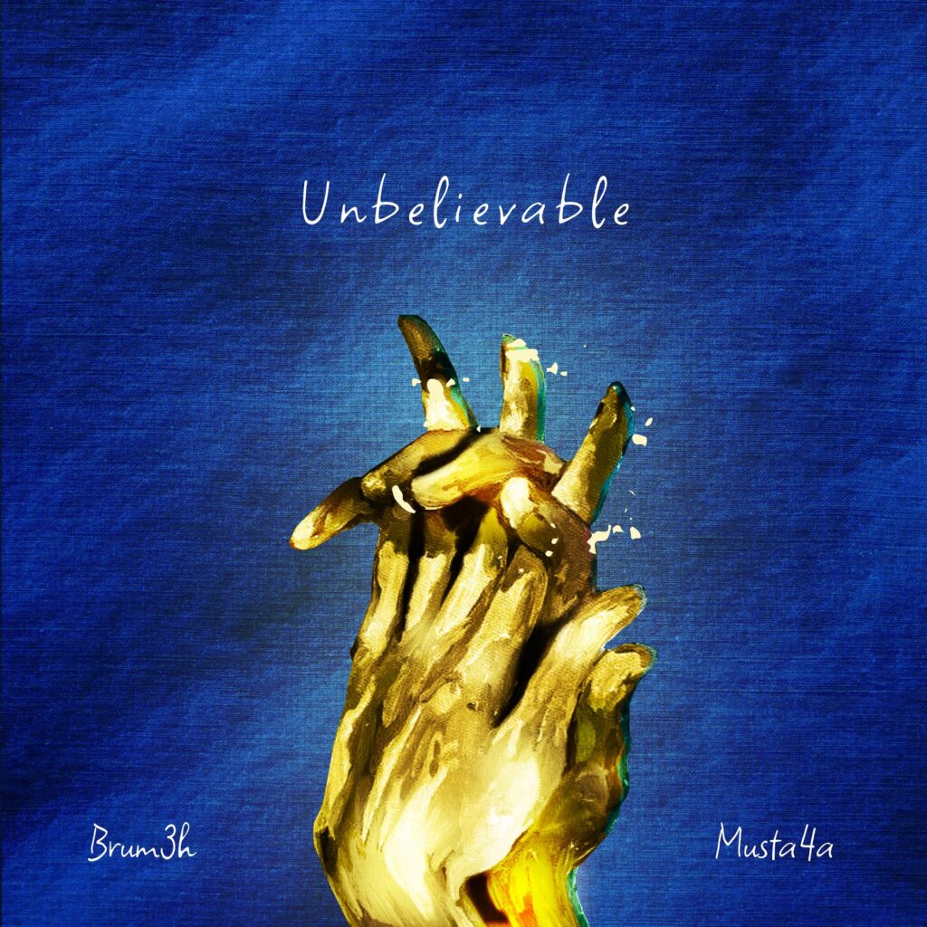 Cover art designed by Fewa: a gold hand on deep blue for Unbelievable