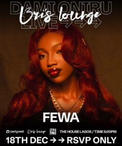Dami Oniru Live poster: Fewa in a red top, 18 December, The House Lagos, RSVP only