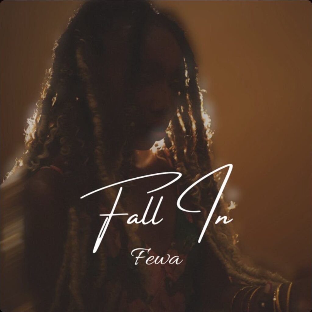 Fall In cover: Fewa backlit in warm light, the title written in white script
