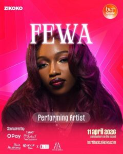 Hertitude 2026 poster featuring Fewa as a performing artist, 11 April 2026