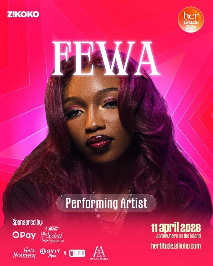 Hertitude 2026 poster featuring Fewa as a performing artist, 11 April 2026